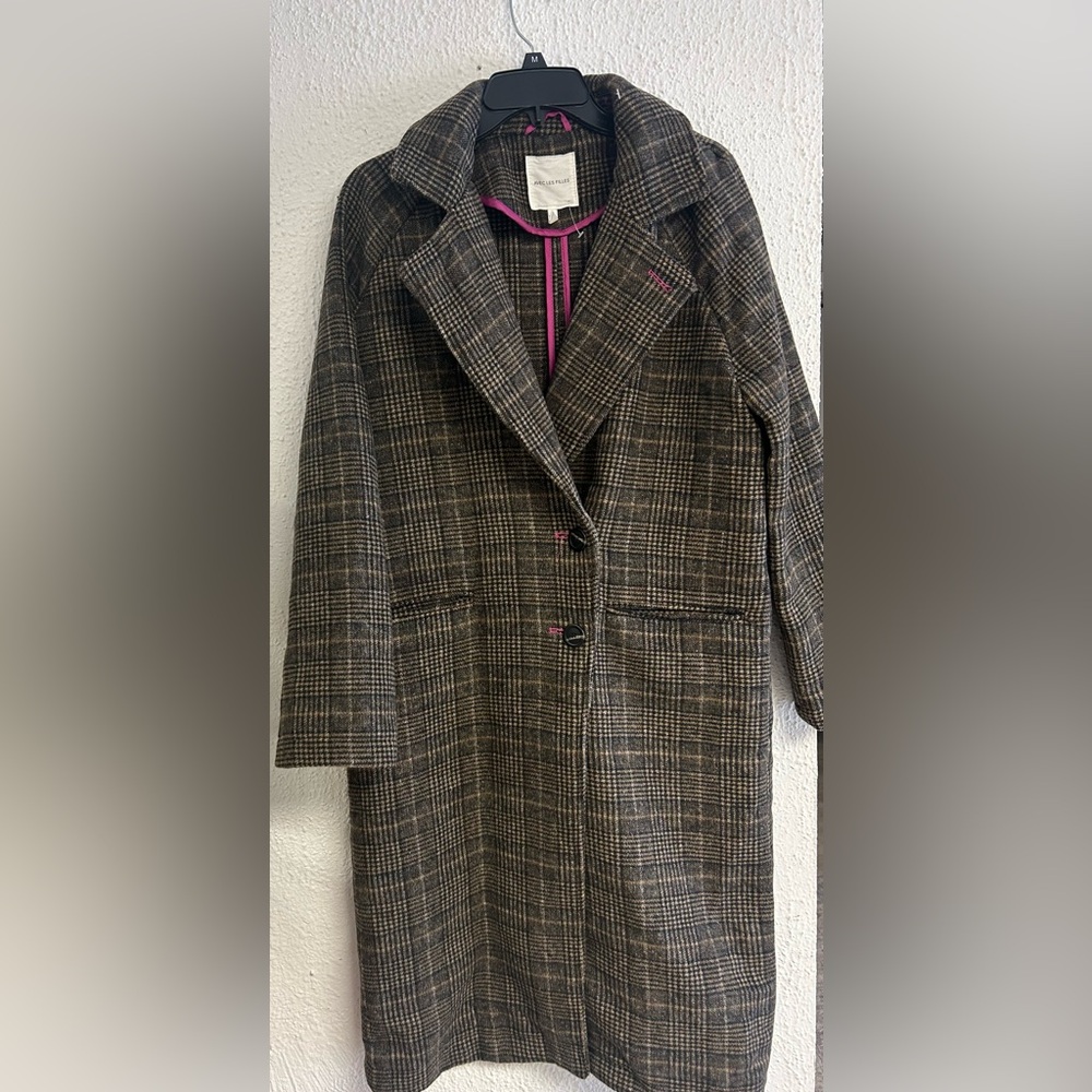 Avec Les Filles “Tweedy” Vibes Brown Wool blend Plaid Coat walker Jacket SM NWOT